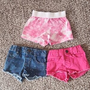 Garanimals Kids Pink Tie-Dye and Hot Pink Denim Shorts 3-Pack